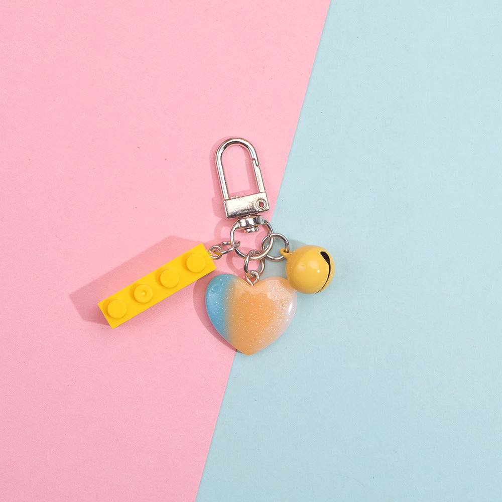 Wholesale 10PCS Resin Building Blocks Candy Color Tricolor Heart Bell Pendant Keychain